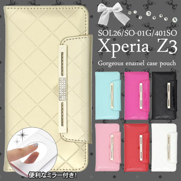 Xperia Z3(SOL26/SO-01G/401SO)用 ゴージャスエナメルケースポーチ