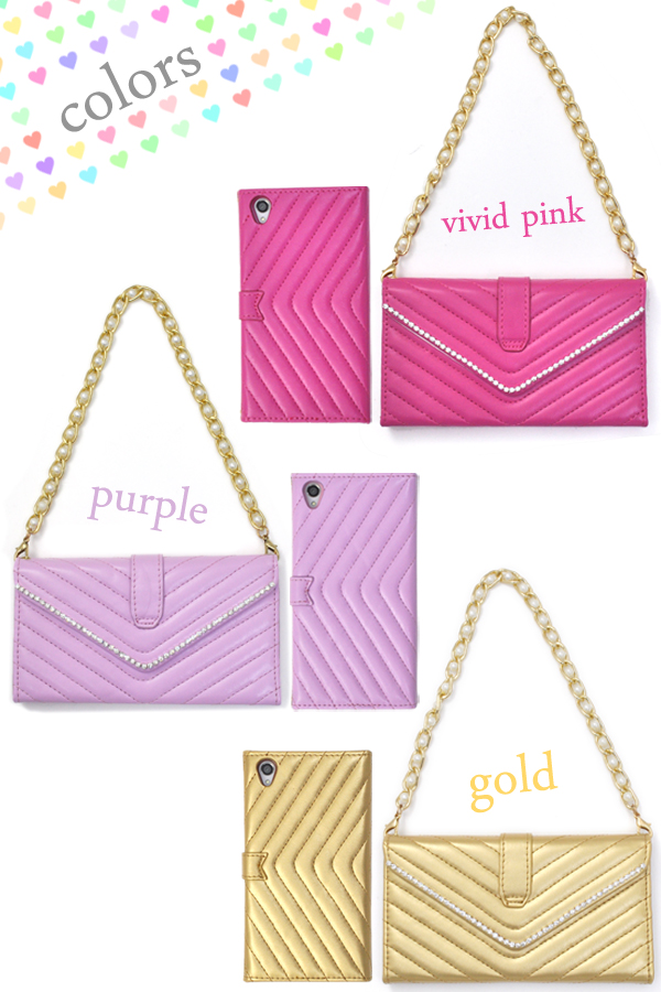 Xperia Z3(SOL26/SO-01G/401SO)用 V字キルティングケースポーチ