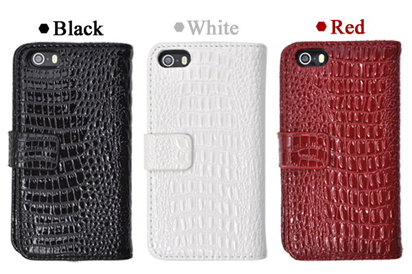 iPhone5、iPhone5s用 クロコダイルレザーデザイン手帳型ケースポーチ