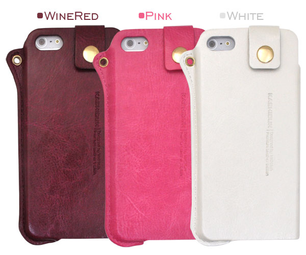 ネックストラップ付きiPhone5/iPhone5s/iPhone5c用レザーケースポーチ