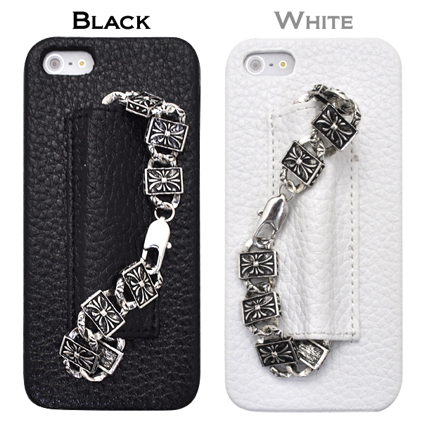 iPhone5/iPhone5s用ブレスレットチェーン付きレザーケース