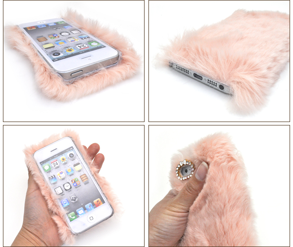 iPhone5/iPhone5s用デコストーン付きファーケース