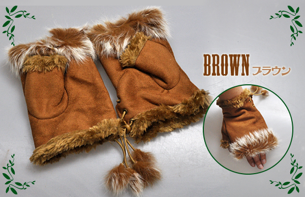 ファー付き指なし手袋/ファーグローブ　３色