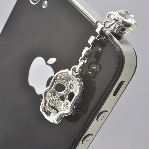 スマートフォン用ピアス　シルバー　スカル型